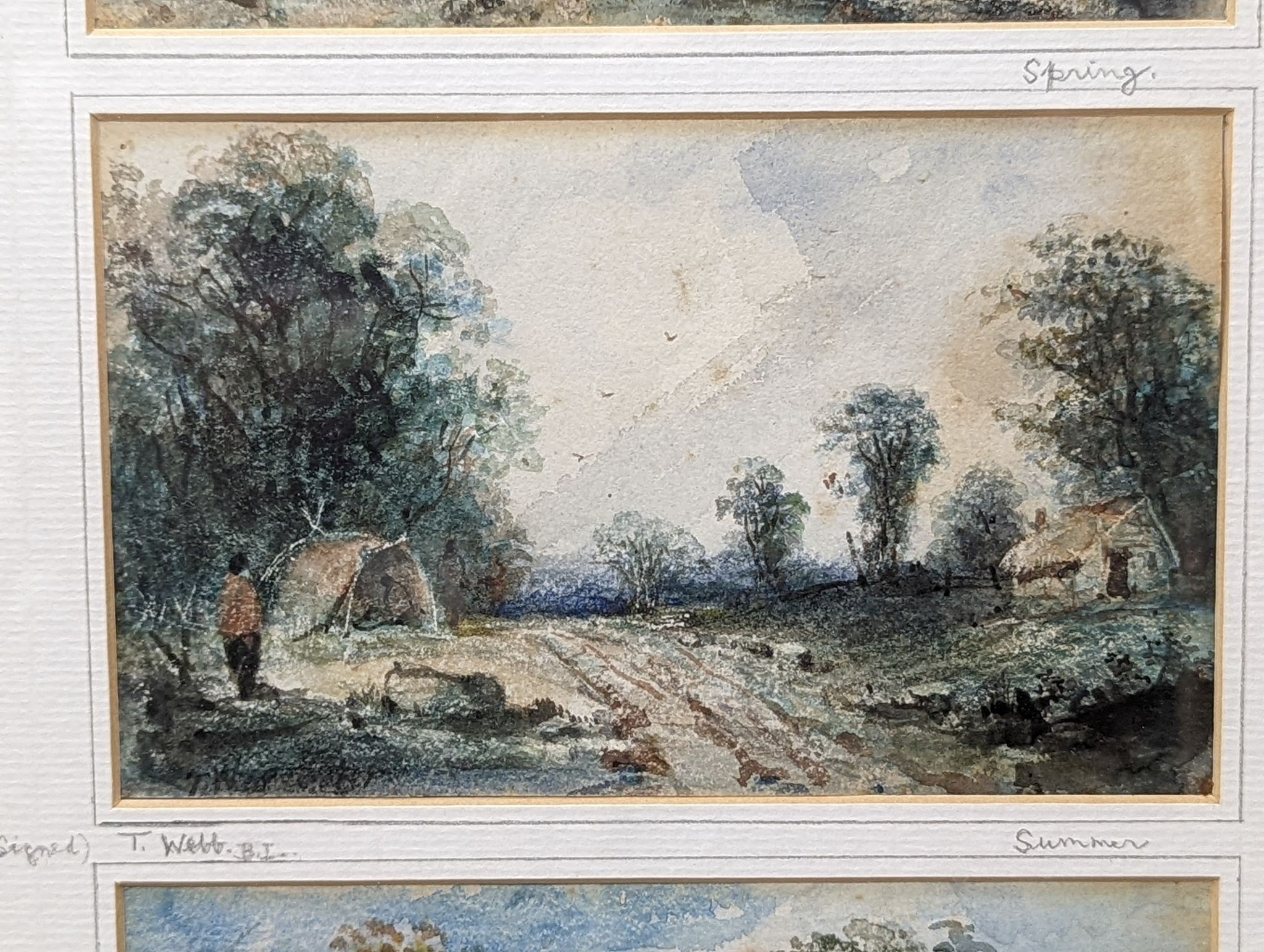 T. Webb, four watercolours, The Seasons in landscapes, each 11 x 18cm, framed as one